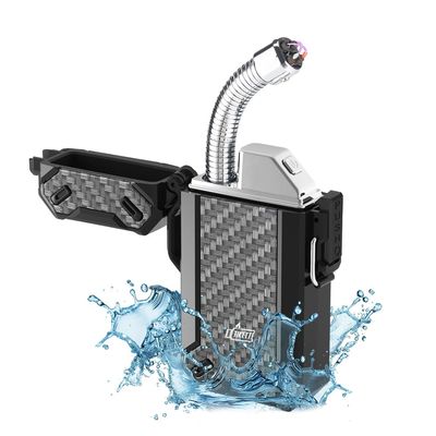 Dual Arc USB Rechargeable Electric Camp Lighter with Retractable Flexible Long Neck Waterproof Windproof Lighter for Outdoor, Grill and Candle (Carbon)