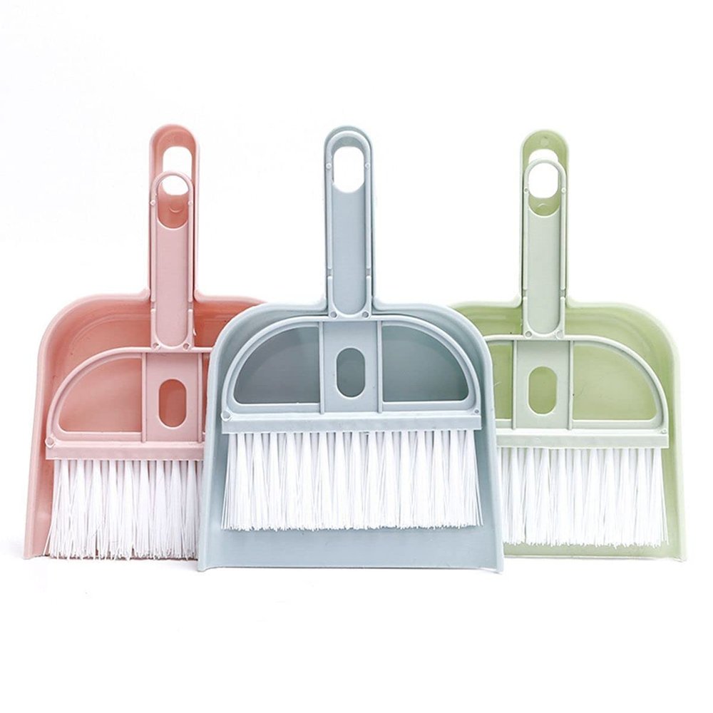 Mini Broom and Dustpan Set Small Desktop Cleaning Brush Portable Cleaning Dust Pan and Brush for Desk, Table, Home, Car(3PCS/Set)