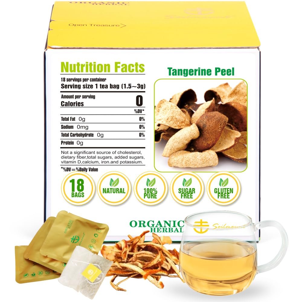 Soilmount - Tangerine Peel Tea - |Chen Pi| - Pure Herbal Tea - Natural, Organic, Non-GMO, Clean Ingredients, Caffeine Free (18 Tea Bags, Box 1)