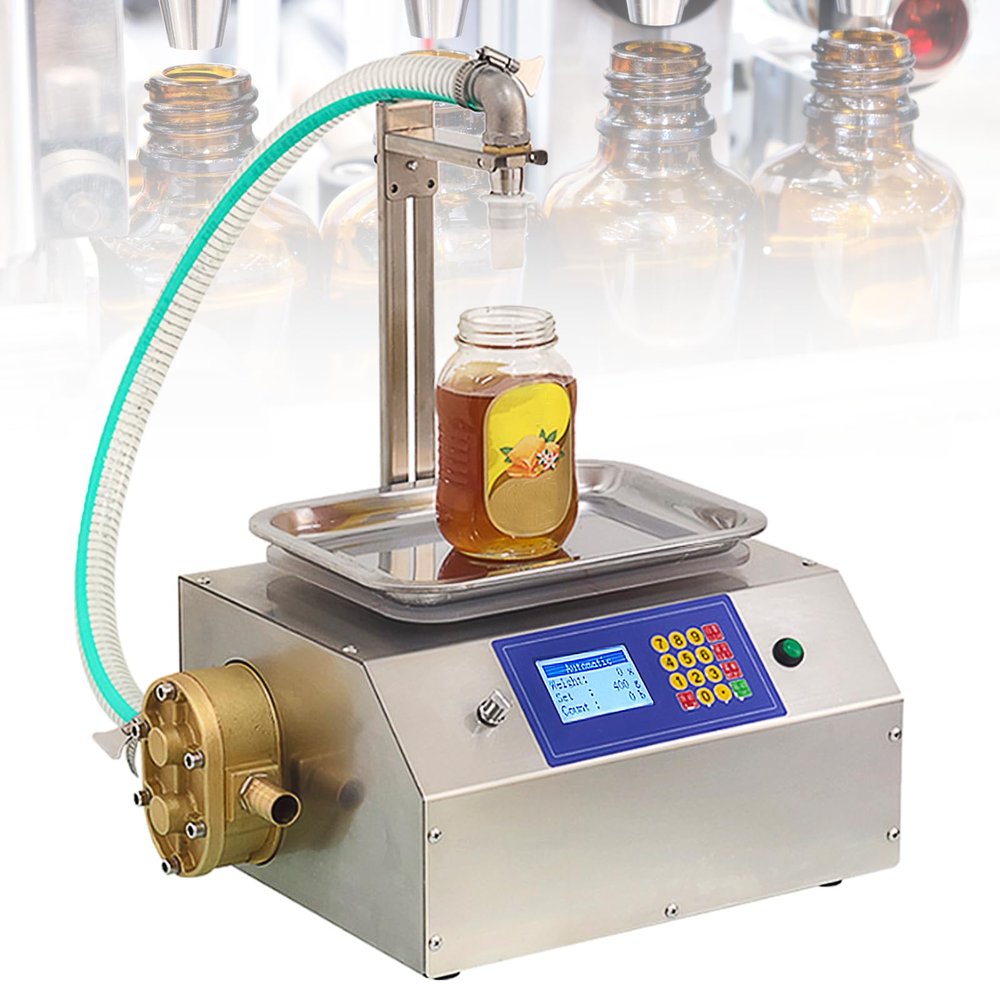 Viscous Liquid Paste Filling Machine with Scale, Powerful Gear Pump + PVC Steel Wire Hose, 3 Filling Mode- Weight/Price/Timing, No Leakage,L