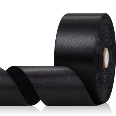 Aoropo Black Ribbon 2 Inch, 60 Yards Black Satin Ribbon for Flower Bouquet, Crafts, Gift Wrapping, Birthday Party, Bows, Wedding and Halloween Decor