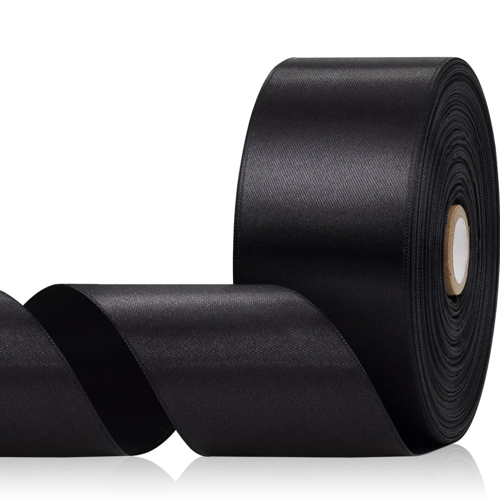 Aoropo Black Ribbon 2 Inch, 60 Yards Black Satin Ribbon for Flower Bouquet, Crafts, Gift Wrapping, Birthday Party, Bows, Wedding and Halloween Decor