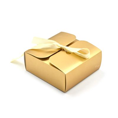 20 Pcs Decorative Gold Folding Paper Gift Boxes with Bows and Ribbons For Gifting, Chocolates, Dryfruits Items - Fancy Decorative Packaging In Wedding, Marriage