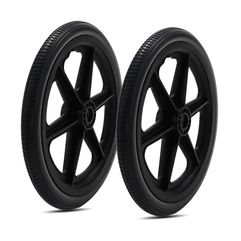 1 Pair Wheelchair Rear Wheel Assembly, 16 Inch Anti-Slip Replacement Solid Urethane Tire, ABS Plastic Wheel Hub with Metal Bearings