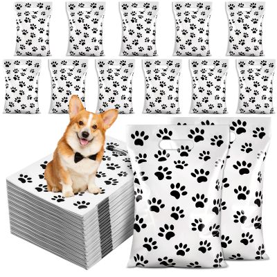 240 Pcs White Plastic Treat Bags With Paw Print for Dog Birthday Party Supplies, Gift and Goodie Bag Bulk