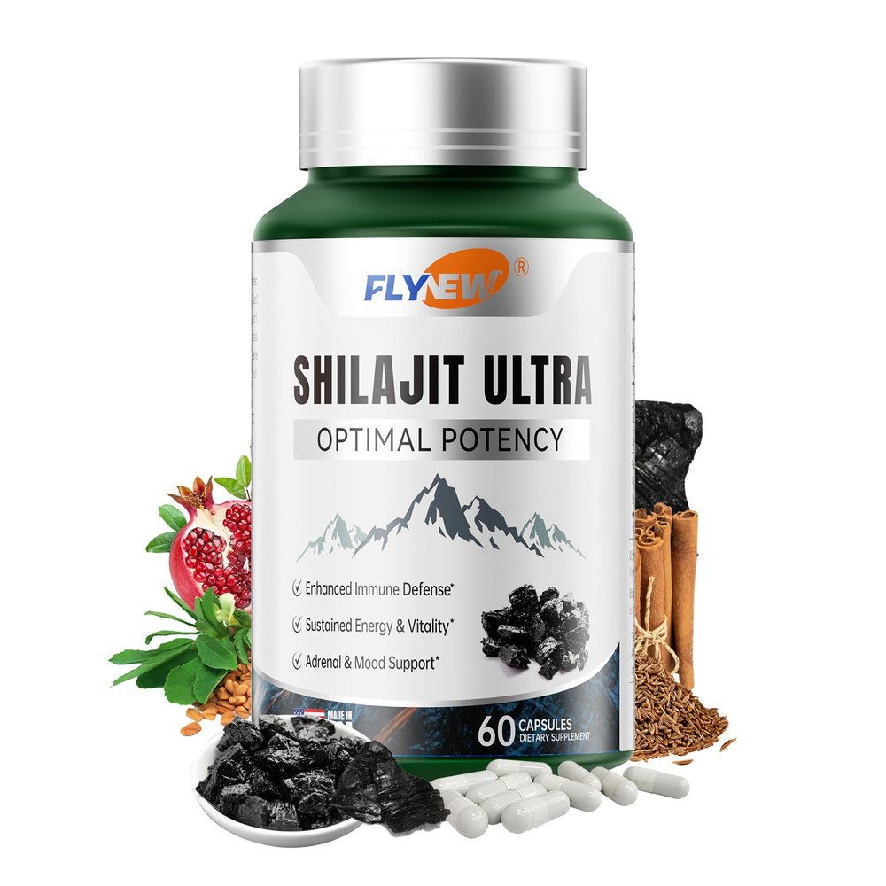 Flynew Shilajit for Men Women, Shilajit with Naturally Fulvic Acid & L-Arginine, Himalayan Shilajits for Extra Power, Stamina & Immune Support, Non-GMO, Made in USA, 60 Capsules, 1,300mg Per Serving