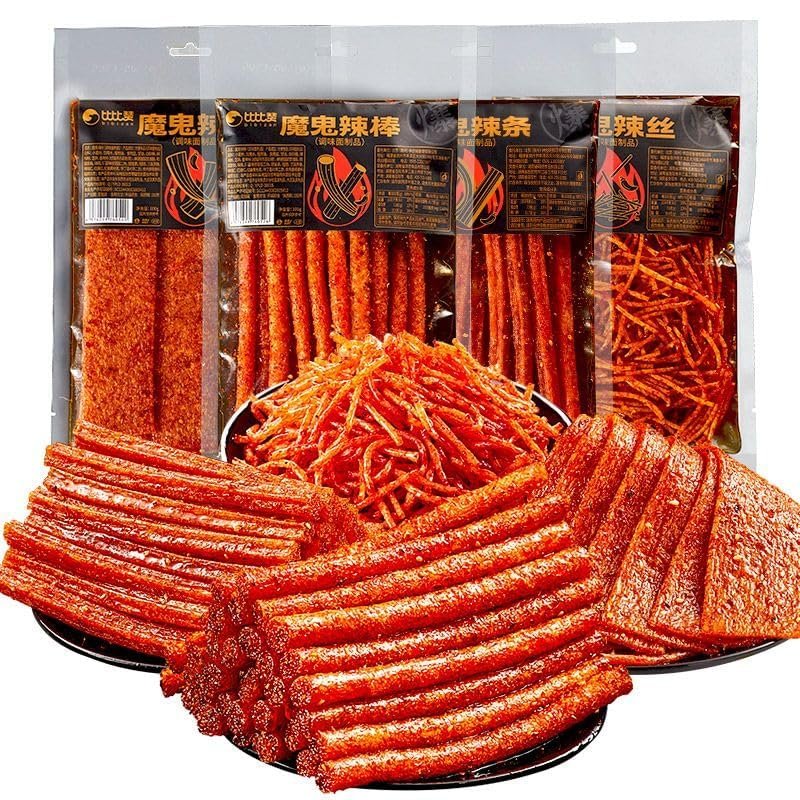 4 flavors mixed with spicy strips,Super spicy Latiao,Handmade Spicy Stick Spicy Bar,Spicy Strip Small Gluten Spicy Silk Sweet Spicy Flavor Chinese Snacks spicy noodles (Mixed flavor,3 bag)