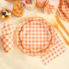 175 Pcs Orange and White Gingham Party Supplies - Orange Gingham Paper Plates and Napkins Sets Serve 25 - Disposable Scalloped Checkered Plates for Birthday Dinner Picnic BBQ Fall Party Decorations view 3