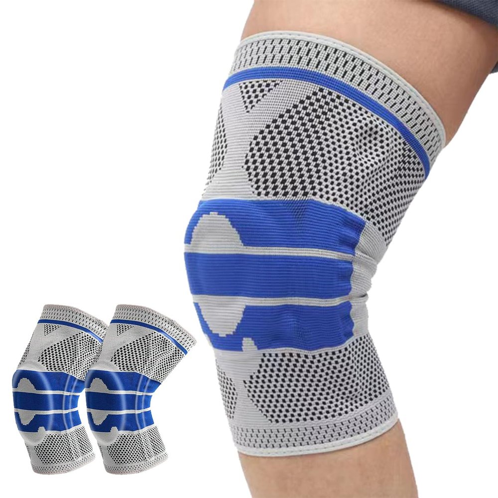 2 Pack Knee Sleeves for Men Women, Compression Knee Brace Knee Sleeve with Side Stabilizers & Patella Gel Pad, Knee Bands for Pain Relief Knee Braces for Knee Pain Knee Brace for Arthritis Pain and Support (Grey, Medium)