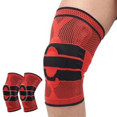 2 Pack Knee Sleeves for Men Women, Compression Knee Brace Knee Sleeve with Side Stabilizers & Patella Gel Pad, Knee Bands for Pain Relief Knee Braces for Knee Pain Knee Brace for Arthritis Pain and Support (Red, Medium)