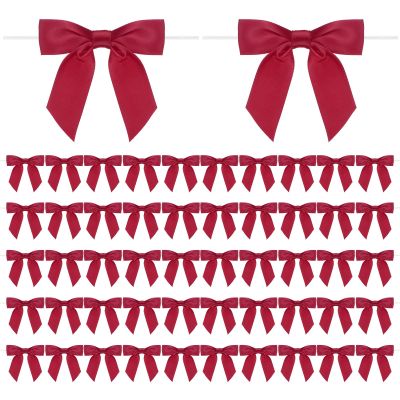 M METERXITY 50-Pack Satin Ribbon Twist Tie & Bows, 3.5 Inch, DIY/Baked Goods/Hair Bow Sewing/Wedding/Birthday/Party [Wine Red]