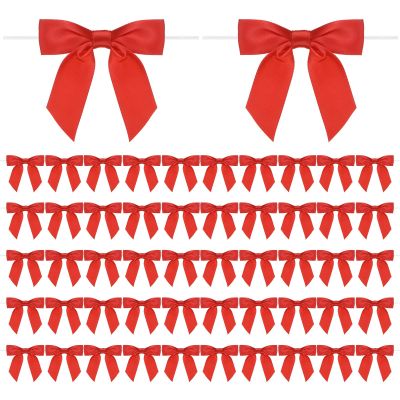 M METERXITY 50-Pack Satin Ribbon Twist Tie Bows, 3.5 Inch Bow Twist Ties, Satin Ribbon Red Bows for Craft DIY/Baked Goods/Hair Bow Sewing/Wedding/Birthday/Party