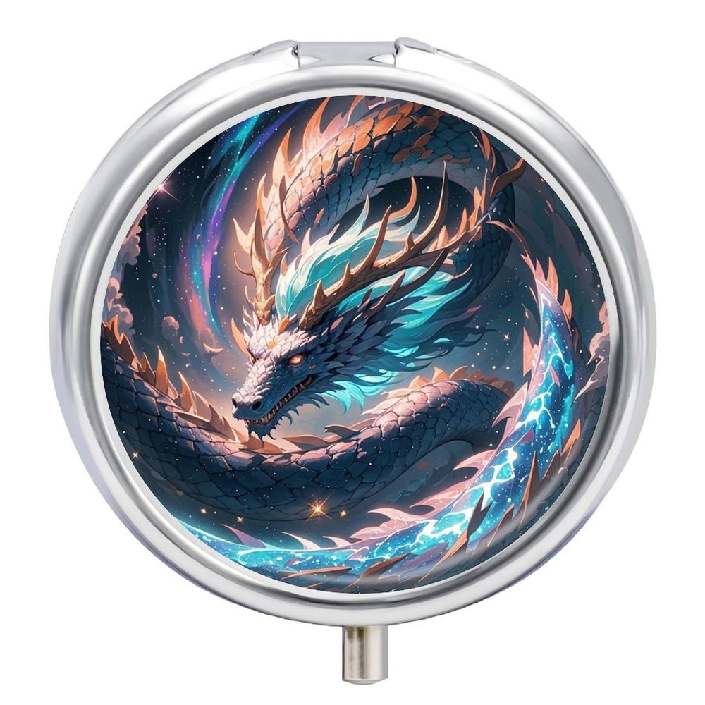 Round Pill Box 3 Compartment The Dragon is Soaring Pill Case for Purse Pocket Portable Travel Pill Organizer Medicine Storage Box Small Metal Pill Container Holder to Hold Vitamins Fish Oil