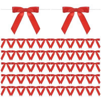 M METERXITY 50-Pack Satin Ribbon Twist Tie Bows, 2.8 Inch Bows for Craft/DIY/Baked Goods/Hair/Birthday/Party [Red]