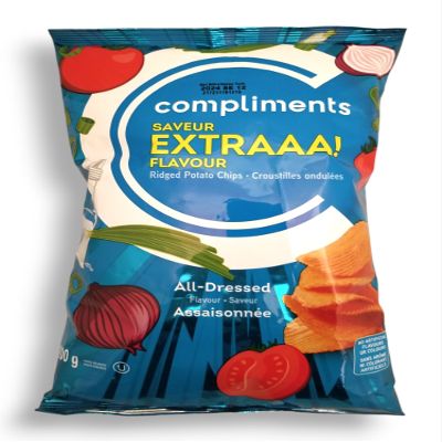 Compliments Extraaa All Dressed Flavor Ridged Potato Chips, 200g/7.1 oz., Bag