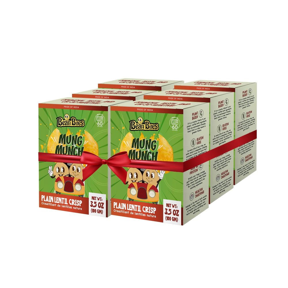 Bean Bites | Mung Munch Lentil Crisp 3.53 oz (100 g) PACK of 6 | Mini Poppadom Snack | Round Crunchy Crisps | Mung Bean Flavor | Heat in Oven (60 secs) | Plant Based Protein by Pride of India