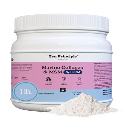 Zen Principle Hydrolyzed Marine Collagen Peptides Powder with OptiMSM Supplement. Clinically Tested for Skin Support. Wild-Caught Fish, Non-GMO. Container 16 oz