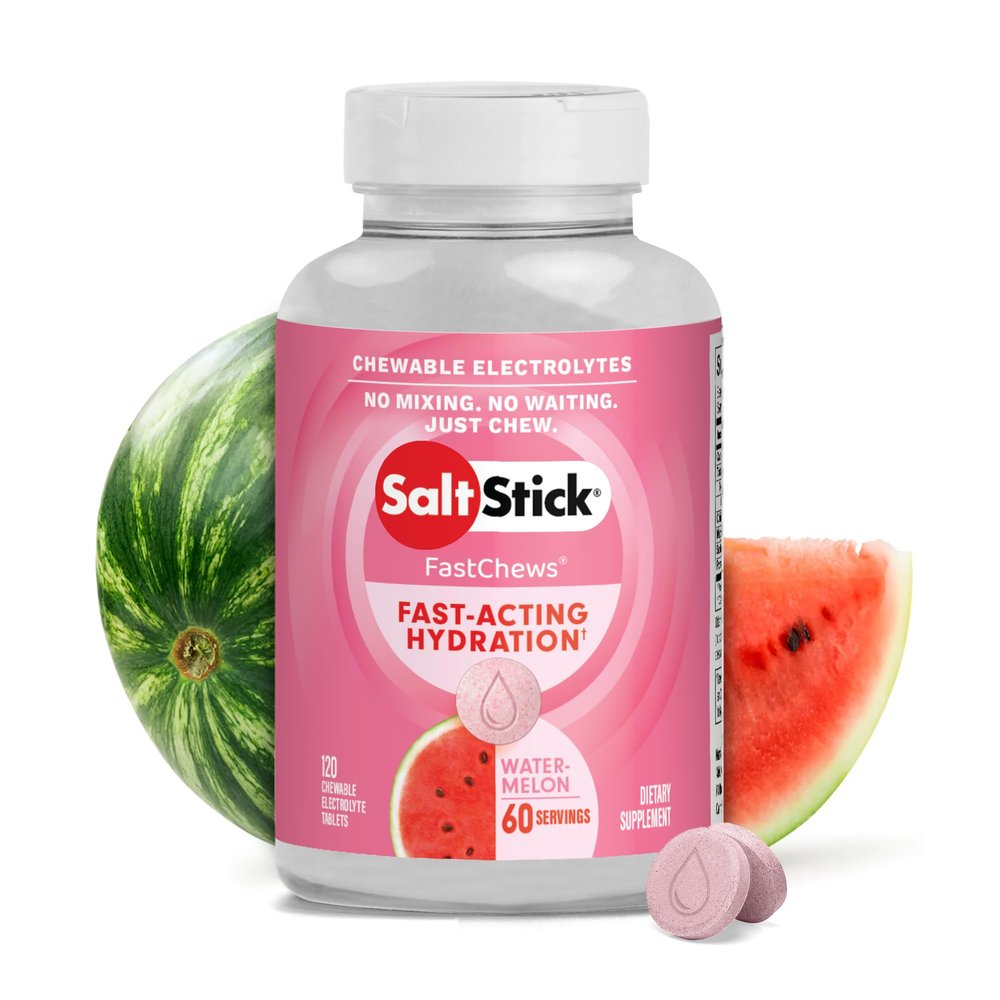 SaltStick Electrolyte FastChews - 120 Watermelon Chewable Tablets - Salt Tablets for Running and Hydration, Electrolyte Chews - 120 Count