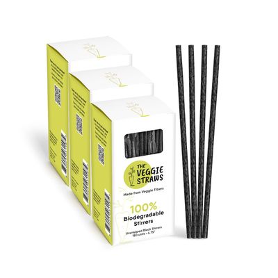 The Veggie Straws  450 PCS of 4.75 Inches Unwrapped Black Biodegradable Drink Stirrers  Made of Vegetable Fibers, Best Cocktail Stirrers for Drinks of All Kinds