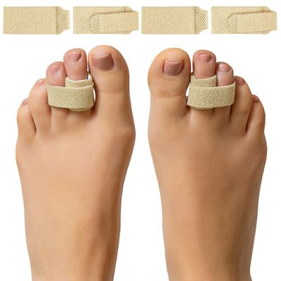 ZenToes Hammer Toe Corrector for Women & Men - Reusable Fabric Buddy Wraps for Broken Toes - Cushioned Toe Splint for Protection & Recovery & Hammertoe Straightener - 4 Count (OSFM, Firm Beige)