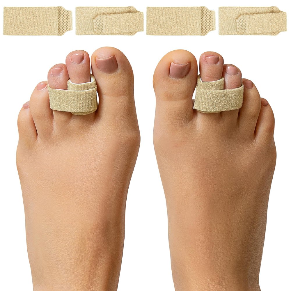 ZenToes Hammer Toe Corrector for Women & Men - Reusable Fabric Buddy Wraps for Broken Toes - Cushioned Toe Splint for Protection & Recovery & Hammertoe Straightener - 4 Count (OSFM, Firm Beige)