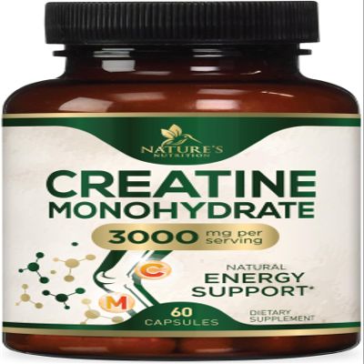 Creatine Monohydrate Capsules 3000mg  Best Micronized Creatine Powder - Supports Lean Muscle, Strength, Energy, & Endurance - Nature's Supplement, Non-GMO, Gluten Free for Women & Men - 60 Capsules