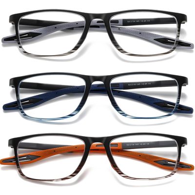 Hubeye TR90 Sports Reading Glasses for Men and Women Ultralight Flexible Anti-Blue Light ReadersStriped Black+Striped Blue+Striped Orange+2.0