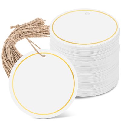 120 PCS White Gift Tags, 2'' Round Gift Tags with String Marking Hang Tag Writable Blank Tag for Presents Labeling DIY Craft Project Valentine's Day Wedding Baby Shower Favors