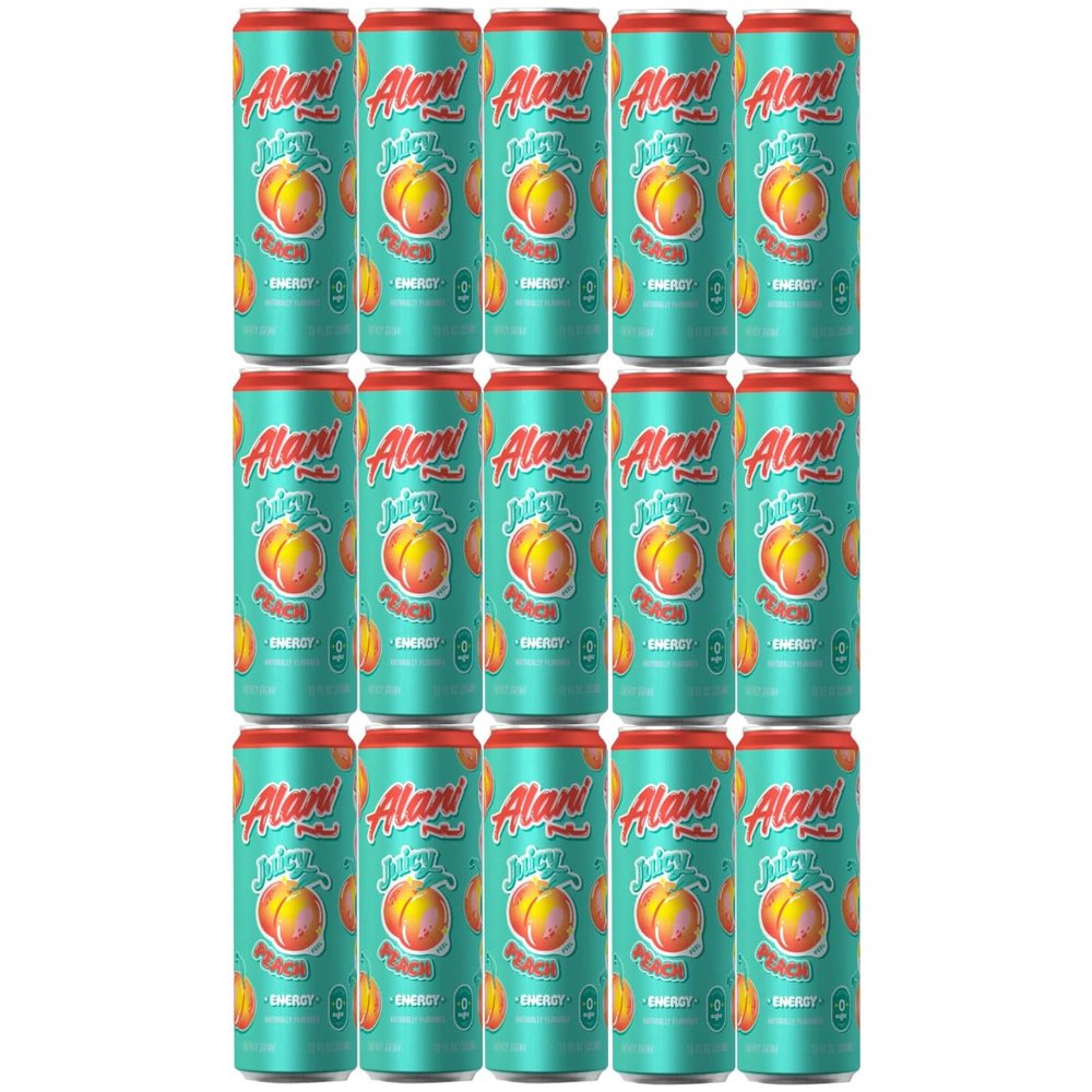 Juicy Peach Energy Drinks | (Pack Of 15) | Sugar Free, Low Calorie Energy Drinks | 200mg Caffeine | Zero Sugar | 10 Calories | 12 Fl Oz Cans - By The Munchie Mix