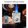 Metal Butane Lighter, Windproof Three-Jet Flame Lighter, Multi-Function Transparent air Window Lighter, Adjustable Flame Lighter, Suitable for Outdoor, Camping, etc.(Black) view 4