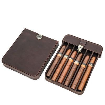 Cigar Humidor, Crazy Horse Cowhide Cigar Box, Portable Small Cigar Box, Can Hold 6 Cigars, Lock Drawer Cigar Humidor, for Travel, Business Trip, Outing