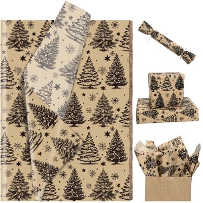 Bolsome 100 Sheets Christmas Tissue Paper for Gift Wrapping Kraft Xmas Tree Snowflake Star Printed Tissue Paper for Gift Bags for Winter Holidays Christmas Party DIY Craft, 20  14 Inches