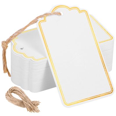 120 PCS Tags with String Gold Foil Metallic Gift Tags Writable Blank Tag for Valentine's Day Baby Shower Birthday Wedding Presents Labeling DIY Craft Project 3.5''2''