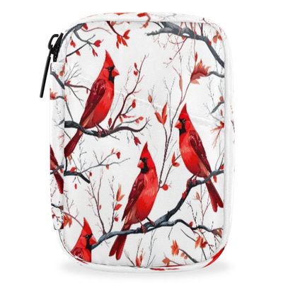 Hsnar Christmas Red Bird Weekly Pill Case Travel Pill Container with Removable 7 Day Pill Organizer for Fish Oil Vitamin Supplement