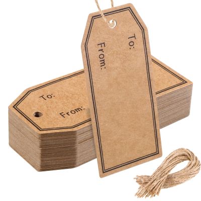 100 PCS Christmas Gift Tags with String 1.3'' X 2.8'' Brown Gift Tags to and from Name Tag for Holiday Presents Labeling