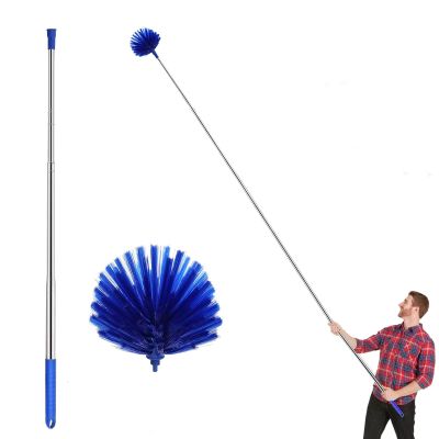Cobweb Duster with Extension Pole, 30-100 Inch Long Handle Stainless Steel Telescoping Pole, Washable Duster with Medium-Stiff Bristles for Ceiling Fan, High Ceilings, Blinds, Furniture, Kitchen, Home