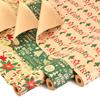 AhfuLife 3 Rolls Christmas Wrapping Paper - 17 Inch  32.8 Feet Per Roll, Recyclable Kraft Xmas Wrapping Paper Roll - Green Leaves Design for Kids Christmas Gift Box Birthday Party Decoration view 1