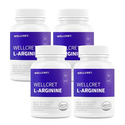WELLCRET. L-Arginine Supplement, 240 Tablets (Pack of 4) - Promotes Healthy Blood Flow, Supports Exercise Performance, and Immune Function