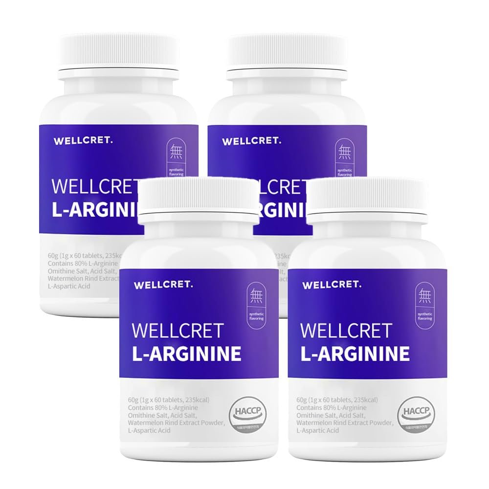 WELLCRET. L-Arginine Supplement, 240 Tablets (Pack of 4) - Promotes Healthy Blood Flow, Supports Exercise Performance, and Immune Function