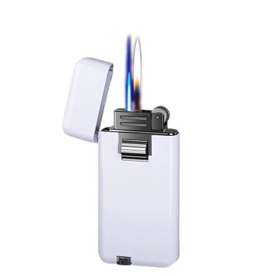 Metal Double Flame Lighter, Adjustable Flame Lighter, Windproof Butane Lighter, Double Flame Lighter, Suitable for Indoor, Outdoor and Other Scenes.(White)