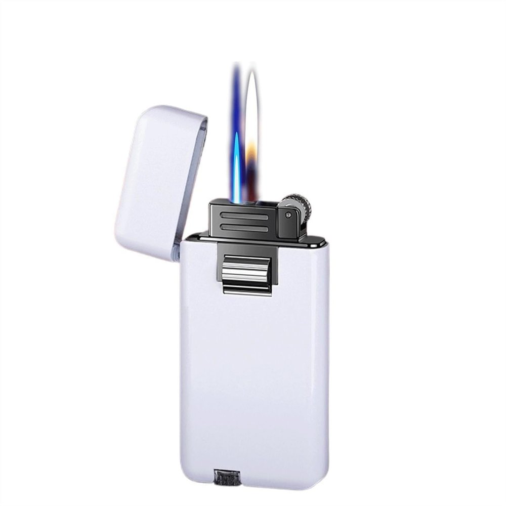 Metal Double Flame Lighter, Adjustable Flame Lighter, Windproof Butane Lighter, Double Flame Lighter, Suitable for Indoor, Outdoor and Other Scenes.(White)