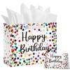 Horaldaily 13" Large Birthday Gift Paper Bags with Tissue Paper and Card, Happy Birthday Dots Streamers Gift Paper Bag for Men Women Kids Birthday,1Pcs view 1