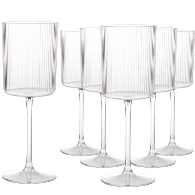 Ciaell 12 PCS Plastic Ribbed Wine Glasses - 10 OZ Plastic Square Wine Glasses with Stem - Disposable Champagne Cups for Parties & Weddings & Party