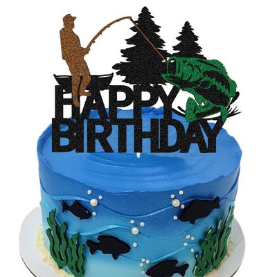 Fishing Birthday Party Supplies, Fishing Cake Topper Decorations for Fishing Party Supplies Decor