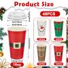 Dandat 16 oz 48 Pcs Christmas Coffee Paper Cups with Lids Disposable Christmas Paper Cups for Hot Cocoa Tea Beverage Holiday Xmas Party Supplies view 3