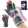 FEATOL Compression Arthritis Glove with Wrist Brace, Comfortable Fingerless Carpal Tunnel Hand Gloves for Women Night Support, Pain Relief for Rheumatoid Arthritis, Work, Typing - Left Hand, Large view 1