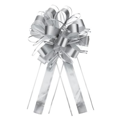 uxcell 12pcs 11 Inch Extra Large Pull Bow Metallic Gift Wrapping Bows Ribbon Organza Silver for Wedding Baskets Presents Christmas Party