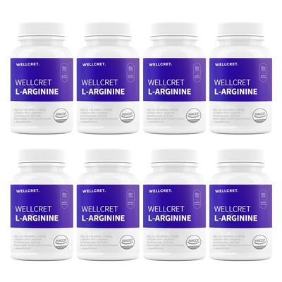 WELLCRET. L-Arginine Supplement, 480 Tablets (Pack of 8) - Promotes Healthy Blood Flow, Supports Exercise Performance, and Immune Function