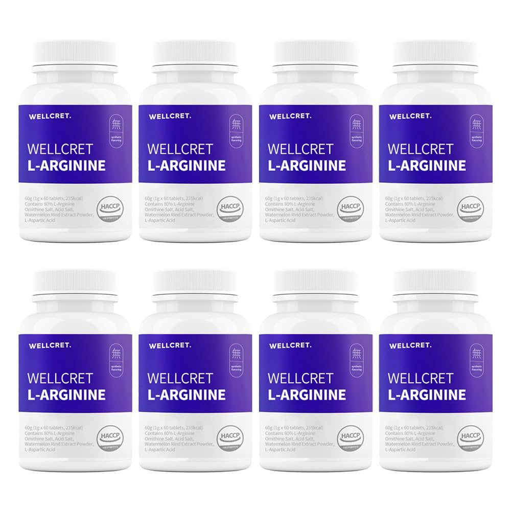 WELLCRET. L-Arginine Supplement, 480 Tablets (Pack of 8) - Promotes Healthy Blood Flow, Supports Exercise Performance, and Immune Function