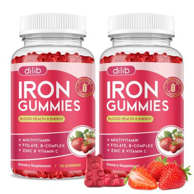 2 Pack Iron Gummies with Multivitamin, Iron Supplement for Women & Men with Zinc, Vitamin B Complex & C, B12, Folate - Blood Builder & Energy Support for Adults & Kids - Strawberry Flavor, Vegan 120ct